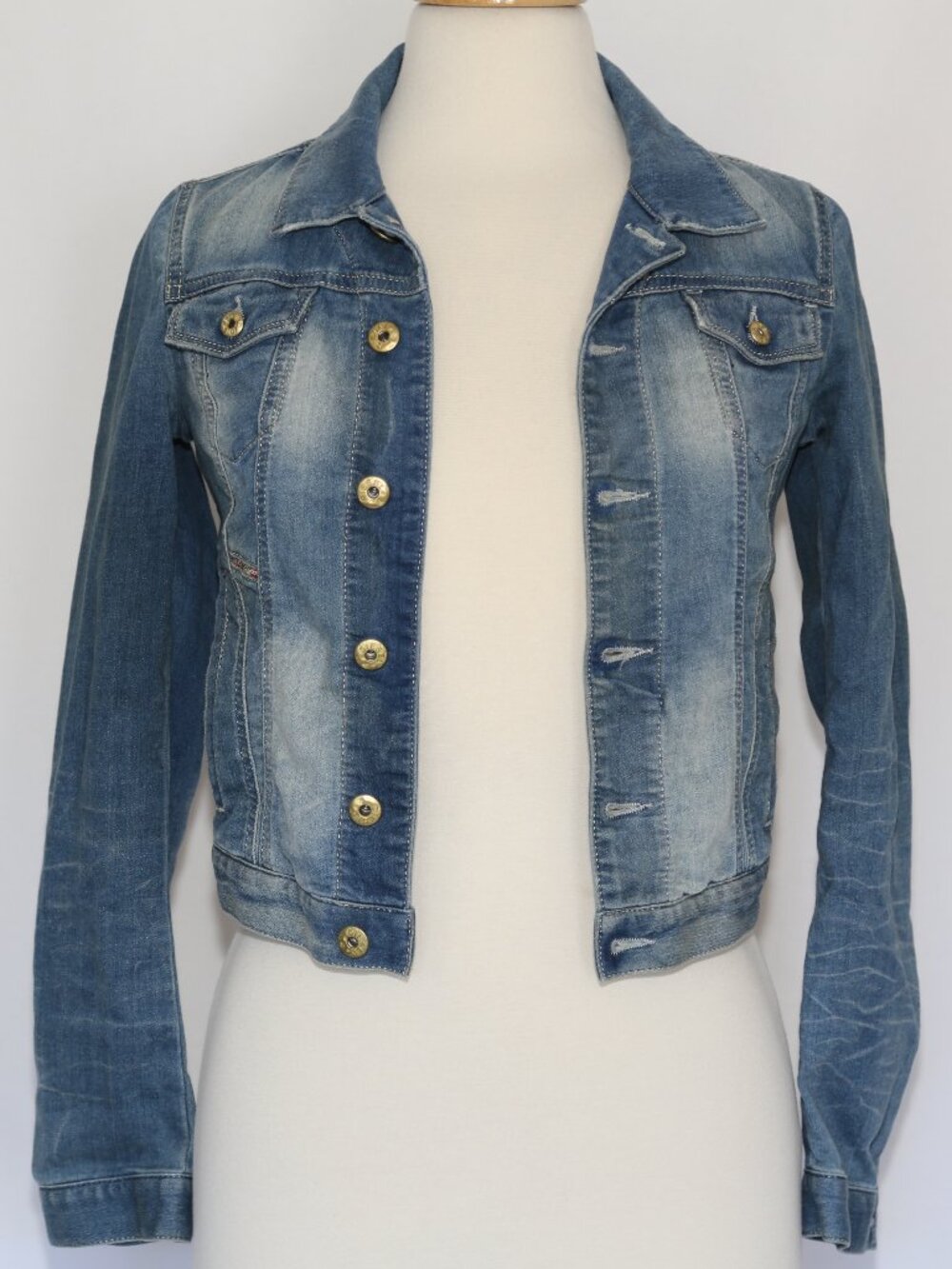 DIESEL CROPPED DENIM JACKET SIZE XXS MADE IN ROMANIA COTTON LEATHER